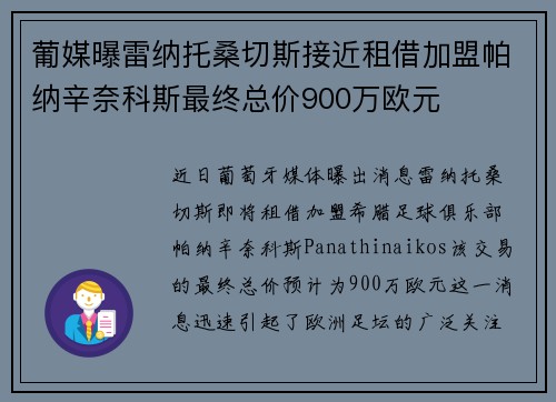 葡媒曝雷纳托桑切斯接近租借加盟帕纳辛奈科斯最终总价900万欧元